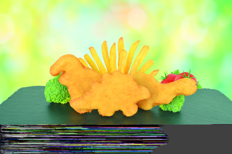 Hühner Schnitzel Dino-Form paniert Hühner Schnitzel Dino-Form paniert
